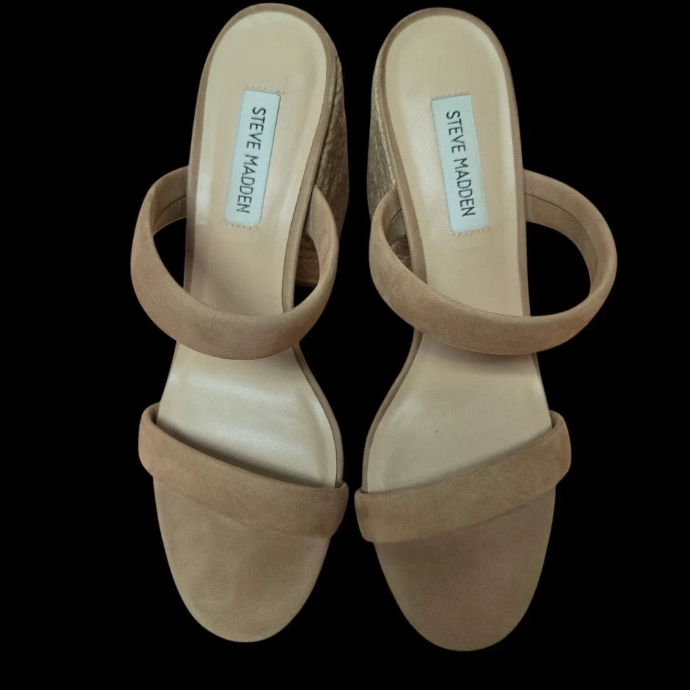 Steve Madden Marcella Tan Suede Espadrille Block Heel Sandals MARC10S1 Size 10M - Picture 2 of 11